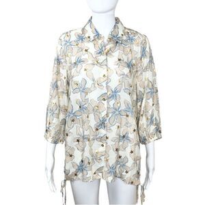 ALEX & PARKER NWT Women’s Beige Floral 3/4 Sleeve Button Front Top Size M